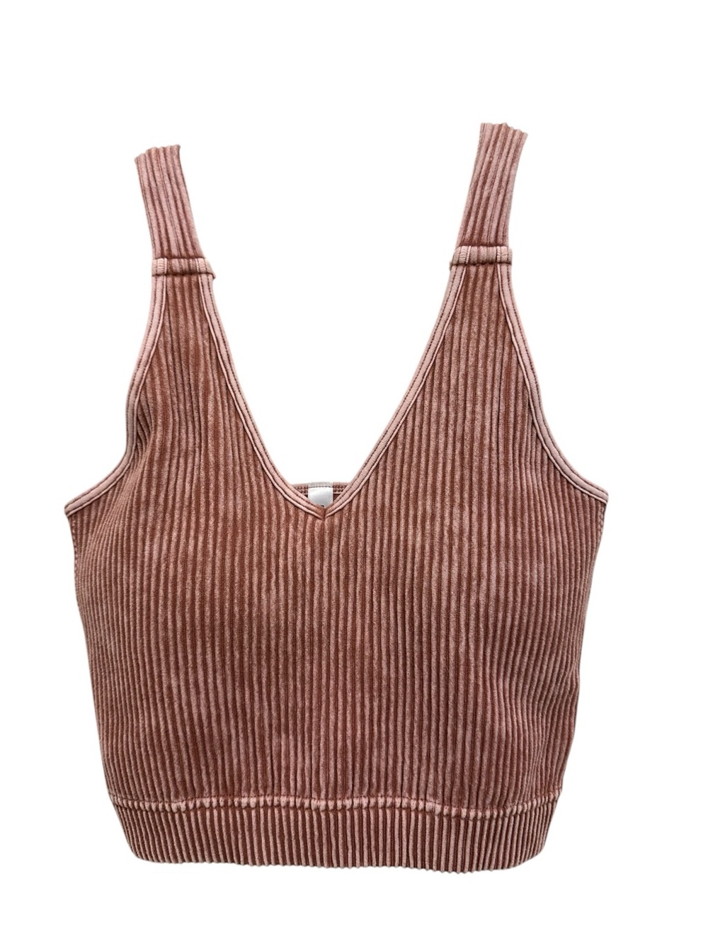 Zenana Outfitters Ribbed V-Neck Crop Tank in camel